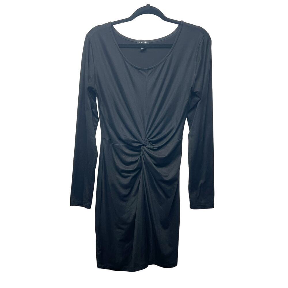 Justify Long Sleeve Pullover Twisted Front Black Dress Juniors Sz Large Stretch